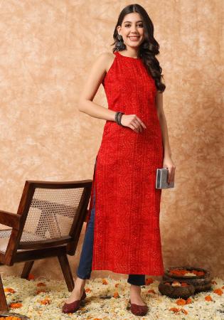 Picture of Charming Cotton & Silk Fire Brick Kurtis And Tunic