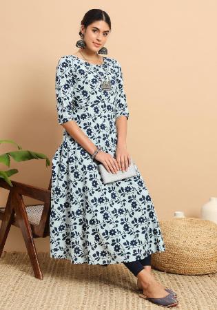 Picture of Cotton & Silk Light Steel Blue Kurtis And Tunic