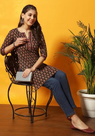 Picture of Beauteous Cotton Dark Olive Green Kurtis & Tunic