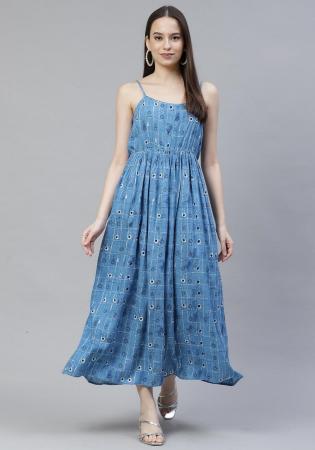 Picture of Stunning Rayon Steel Blue Readymade Gown