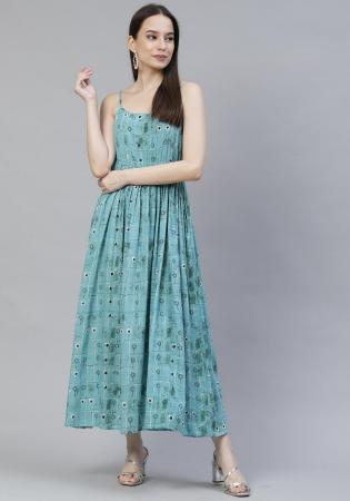 Picture of Radiant Rayon Cadet Blue Readymade Gown