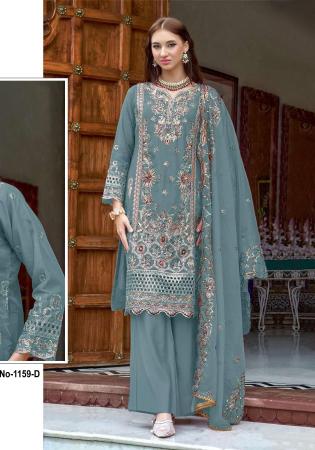 Picture of Organza Slate Grey Straight Cut Salwar Kameez