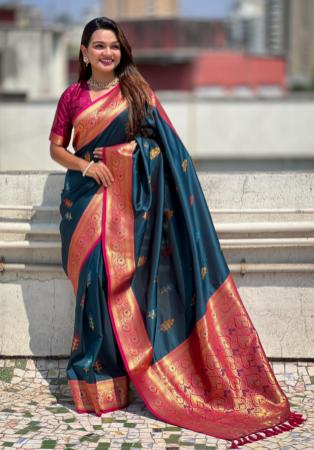 Picture of Pleasing Silk Steel Blue Saree