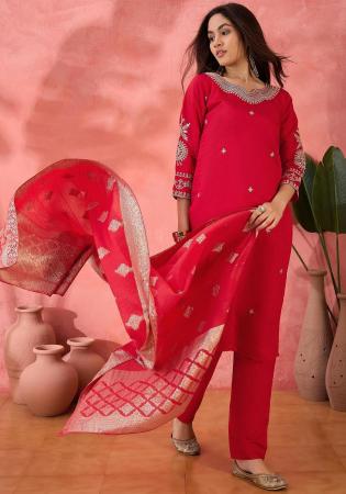 Picture of Beautiful Silk Crimson Readymade Salwar Kameez