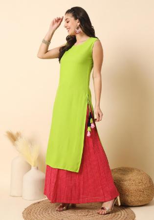Picture of Beauteous Rayon Yellow Green Kurtis & Tunic