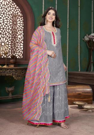 Picture of Georgette Light Slate Grey Readymade Salwar Kameez