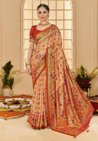 Picture of Pretty Cotton & Silk Golden Rod Saree