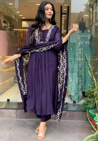 Picture of Chiffon Dark Slate Blue Readymade Salwar Kameez