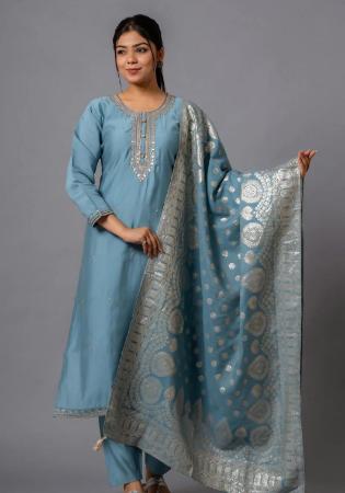 Picture of Stunning Chiffon Cadet Blue Readymade Salwar Kameez