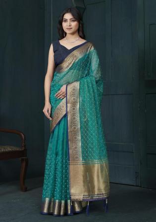 Picture of Gorgeous Chiffon Teal Saree