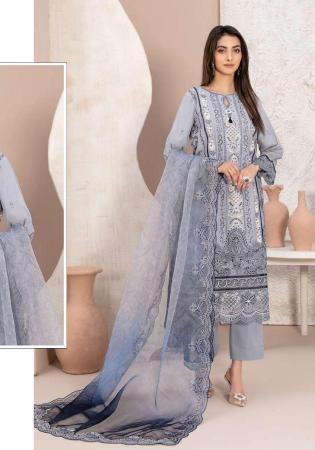 Picture of Georgette Light Steel Blue Straight Cut Salwar Kameez