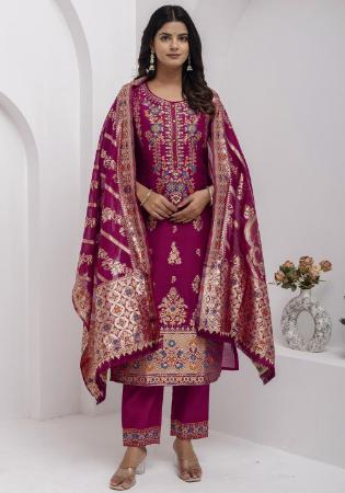 Picture of Gorgeous Silk Plum Readymade Salwar Kameez