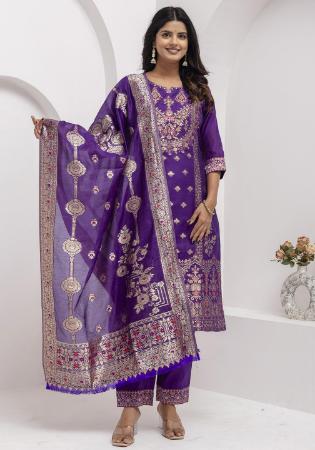 Picture of Grand Silk Dark Slate Blue Readymade Salwar Kameez