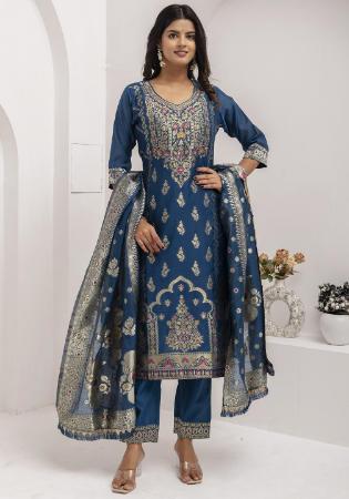 Picture of Comely Silk Navy Blue Readymade Salwar Kameez