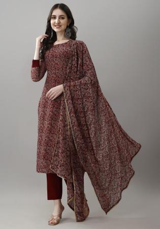 Picture of Splendid Chiffon Maroon Readymade Salwar Kameez