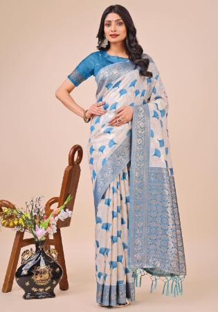 Picture of Fascinating Cotton & Linen Off White Saree