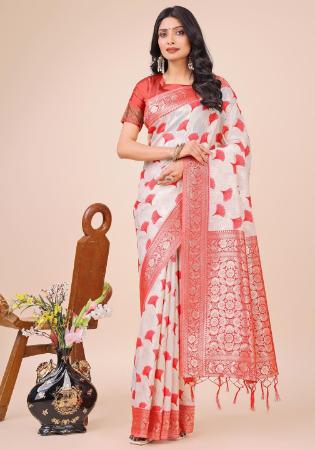 Picture of Gorgeous Cotton & Linen Indian Red Saree