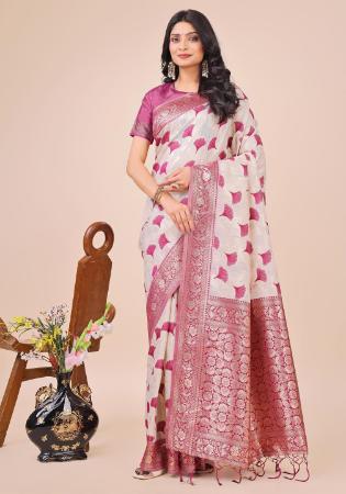 Picture of Well Formed Cotton & Linen Pale Violet Red Saree