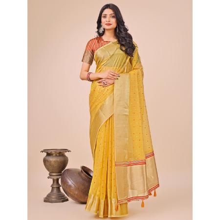 Picture of Fascinating Organza Golden Rod Saree