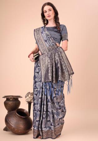 Picture of Superb Cotton Dark Slate Blue Saree
