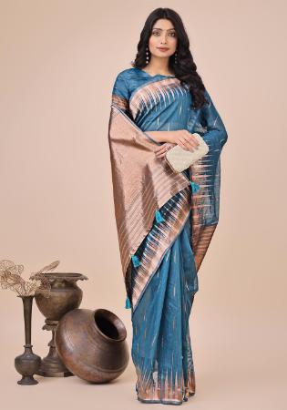 Picture of Beauteous Cotton & Linen Steel Blue Saree