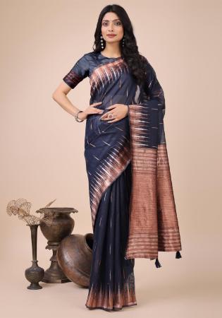 Picture of Marvelous Cotton & Linen Dark Slate Grey Saree