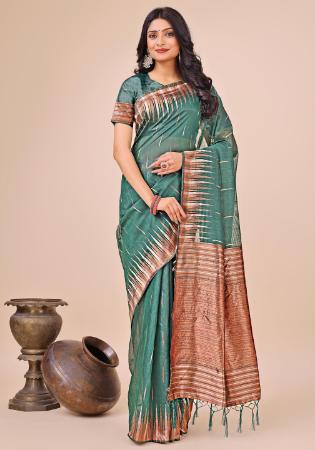 Picture of Resplendent Cotton & Linen Medium Sea Green Saree