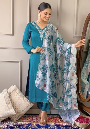Picture of Chiffon Light Sea Green Readymade Salwar Kameez