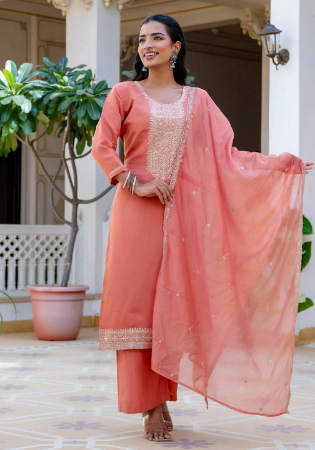 Picture of Classy Silk Indian Red Readymade Salwar Kameez