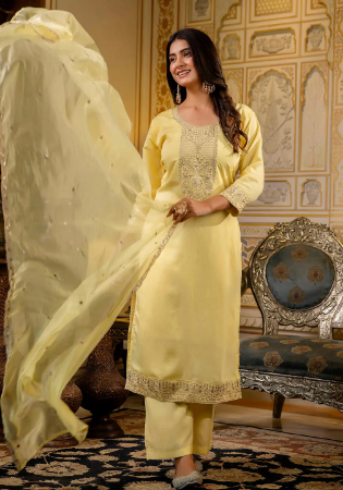 Picture of Exquisite Silk Light Yellow Readymade Salwar Kameez