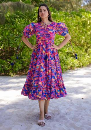 Picture of Exquisite Rayon Pale Violet Red Readymade Gown