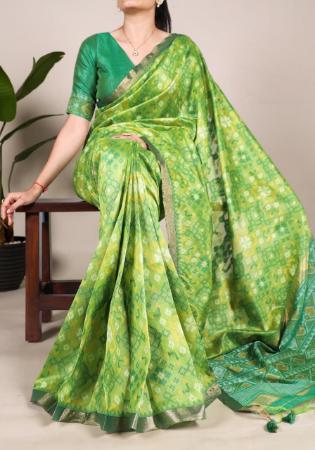 Picture of Elegant Silk Forest Green Saree
