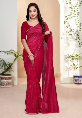 Picture of Excellent Silk Medium Violet Red Saree