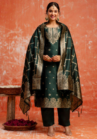Picture of Cotton & Silk Dark Slate Grey Readymade Salwar Kameez