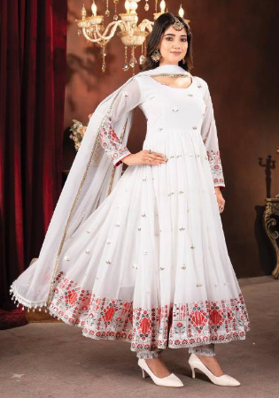 Picture of Georgette White Smoke Readymade Salwar Kameez