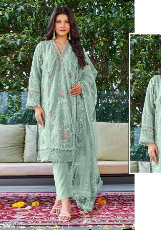 Picture of Organza Dark Sea Green Straight Cut Salwar Kameez