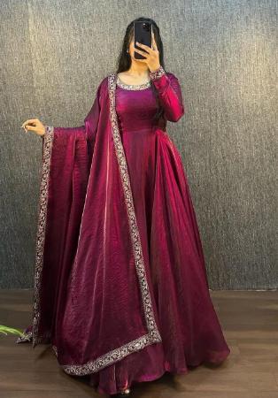 Picture of Pleasing Silk Saddle Brown Readymade Salwar Kameez