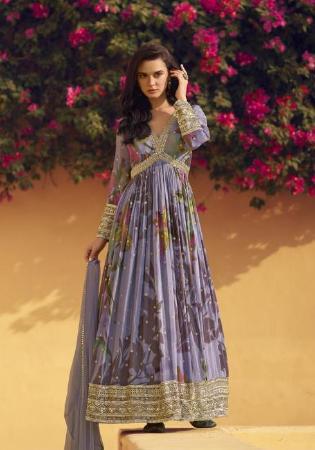 Picture of Chiffon & Silk Light Slate Grey Anarkali Salwar Kameez