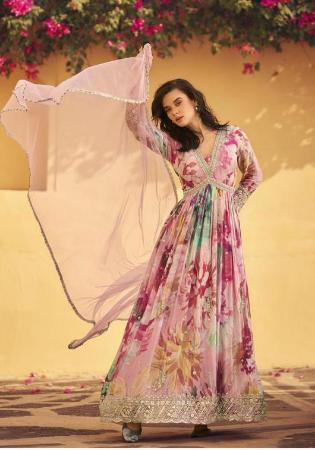 Picture of Chiffon & Silk Dark Sea Green Anarkali Salwar Kameez