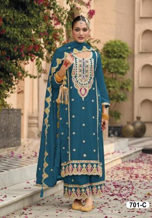 Picture of Alluring Chiffon Teal Straight Cut Salwar Kameez