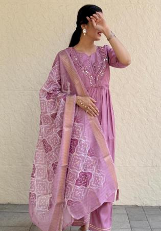 Picture of Net & Silk Rosy Brown Readymade Salwar Kameez