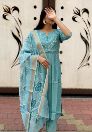 Picture of Net & Silk Cadet Blue Readymade Salwar Kameez
