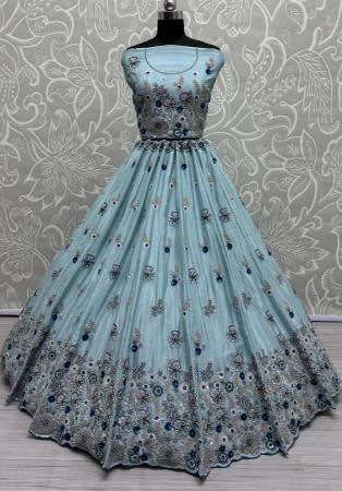 Picture of Classy Chiffon Light Steel Blue Lehenga Choli