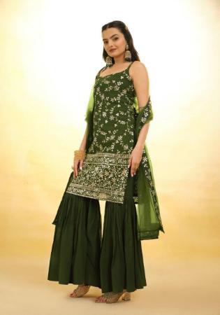 Picture of Georgette Dark Olive Green Readymade Salwar Kameez