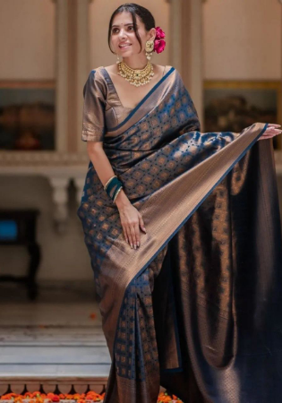 Picture of Comely Silk Midnight Blue Saree