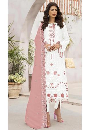 Picture of Georgette Off White Straight Cut Salwar Kameez