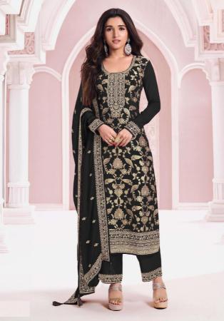 Picture of Comely Chiffon Black Straight Cut Salwar Kameez
