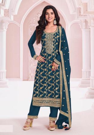 Picture of Chiffon Midnight Blue Straight Cut Salwar Kameez