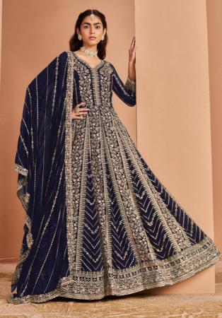 Picture of Gorgeous Georgette Navy Blue Anarkali Salwar Kameez