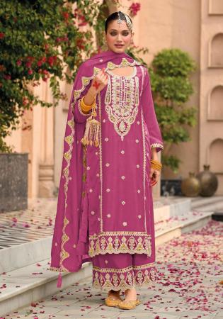 Picture of Shapely Chiffon Hot Pink Straight Cut Salwar Kameez